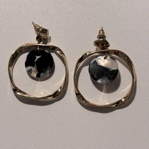 Hand-Crafted Silver Hoop Earrings with Center Stone